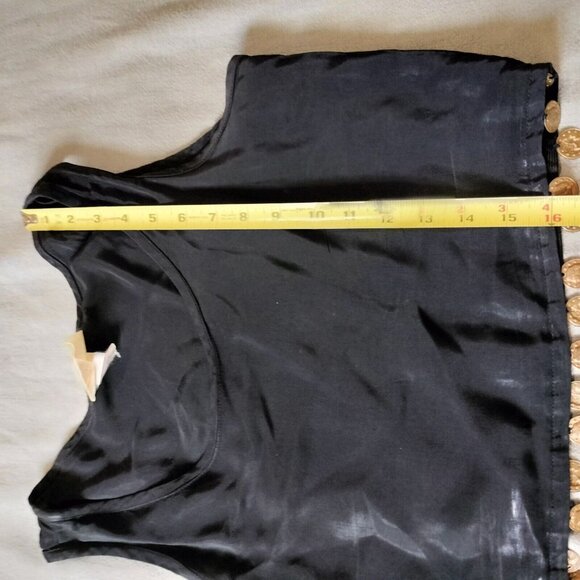 Vtg Theory Theresa McAllen Black Cropped Tank Top Small Dangle Coins Belly Dance - Picture 4 of 7